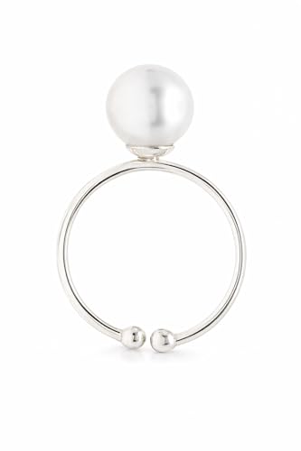 Bague perle australienne en argent massif et nacre blanche ronde