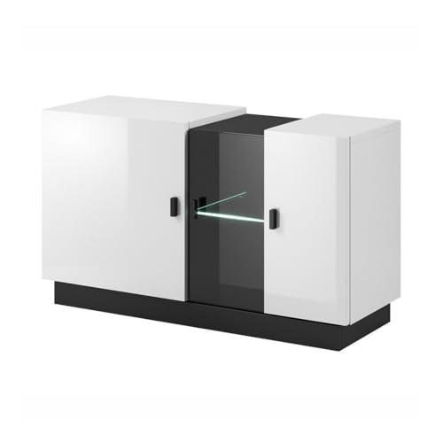 PRICE FACTORY just for you Buffet/bahut/Enfilade Cristal 3 Portes - Blanc Brillant - 160 x 85 x 45 cm