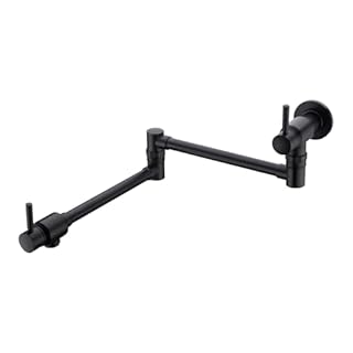 23.4“ Black Pot Filler, BAGNOLUX Upside Down Design Pot Filler, Wall Mount Pot Faucet for Kitchen Sink Folding, Coffee Machine Faucet with Stretchable Double Joint Swing Arms