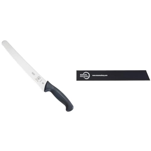 Mercer Culinary M23210, Stainless Steel, Black, 10-Inch Wide Wavy Edge Bread Knife & 10 x 1.5-Inch Knife Guard, Black