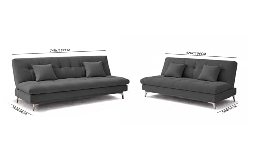 Image of Krancy Solid Wood 3 + 2 Seater Sofa Cum Bed with 2 Cushions | Convertible Wooden Couch for Living Room, Home & Office | Modern Designer Furniture | 3 Years Warranty | Black