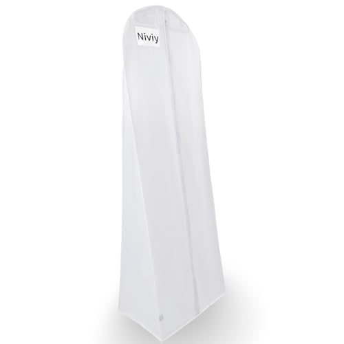 Niviy Housse Robe de Mariée 180×60×40cm Housse Vêtements à Suspendre Non Tissée Housse Robe Longue Grande Capacité pour Robe de Mariée/Soirée...