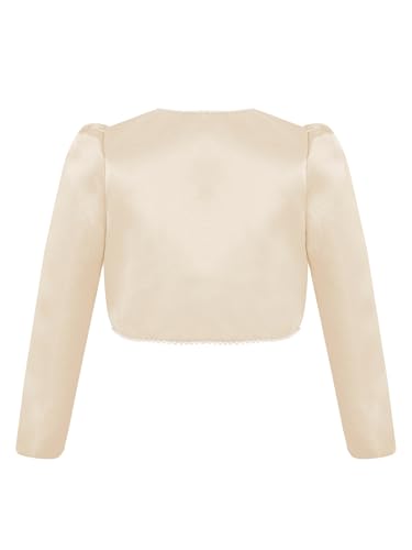 Flower Girls Satin Bolero Faux Pearls Long Sleeve Cardigan Shrug Kids Fully Lined Cropped Jacket2