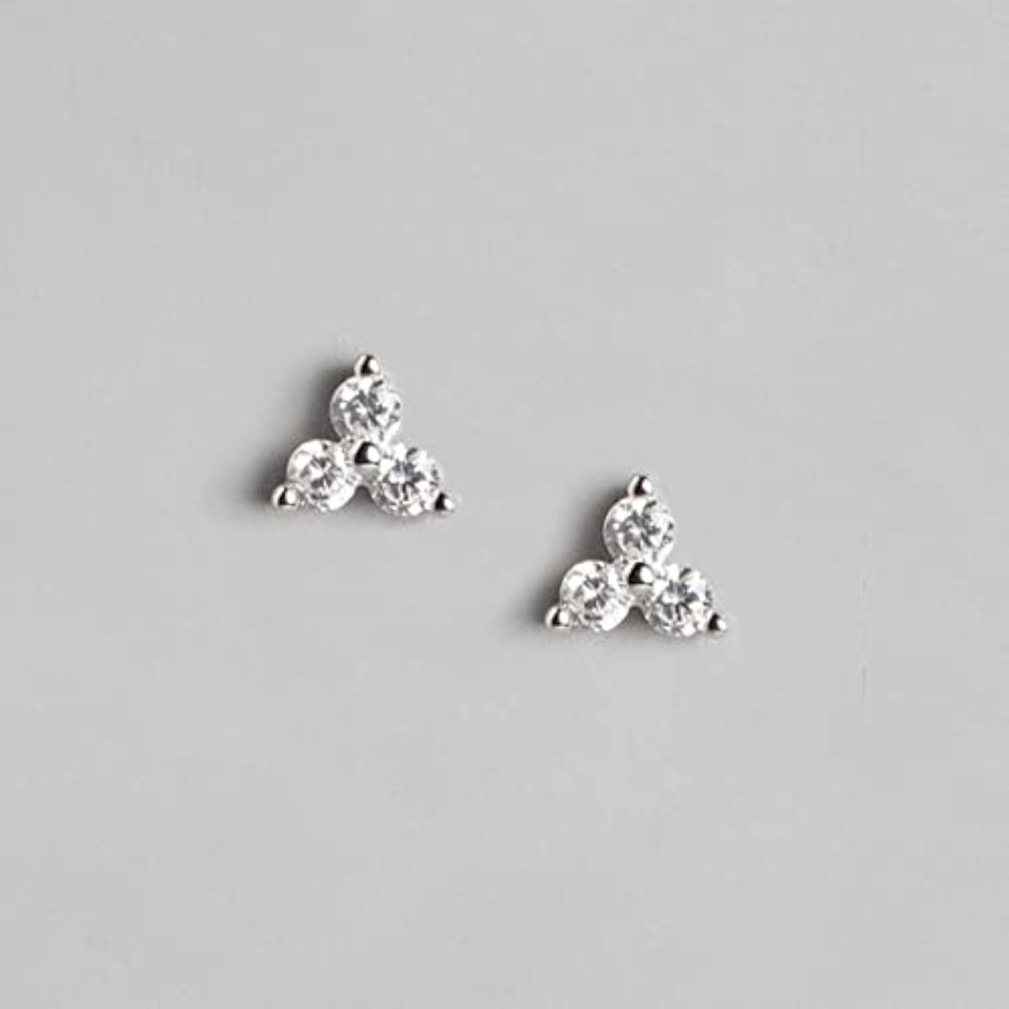 925 Silver CZ Triangular Rhodium Plated Earrings