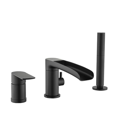 Mitigeur de bain cascade noir à 3 trous avec pommeau de douche