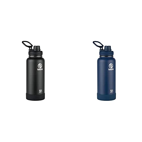 Takeya Actives Insulated Stainless Water Bottle with Insulated Spout Lid, 32oz, Onyx & Actives Insulated Stainless Steel Water Bottle with Spout Lid, 32 Ounce, Midnight