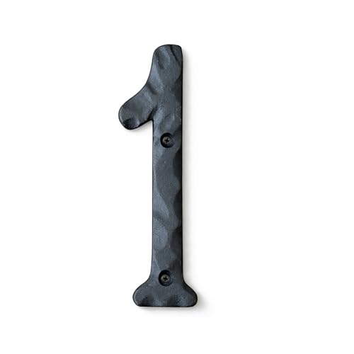 Image of NACH House Numbers for Outside, 5.5 inch Black Address Numbers for House - Number 1 - Rustic Numbers for Outside with Mounting Hardware