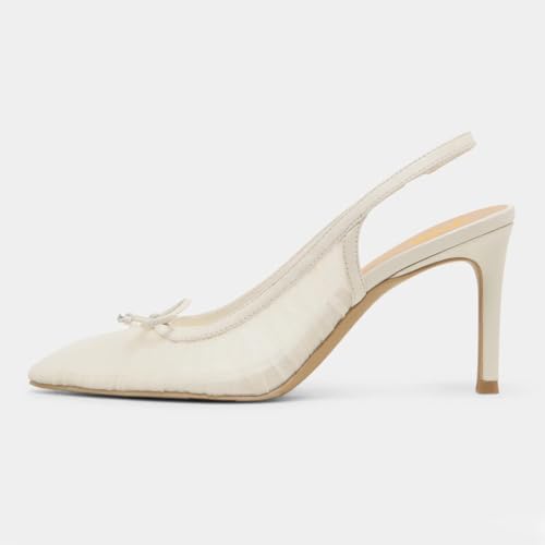 XYD Women Bow Pointed Toe Slingback Pumps Elegant Gauze Mesh High Heels Evening Party Shoes4