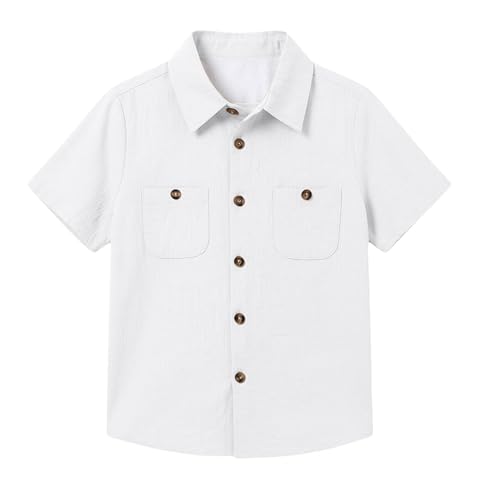 2026 Camisas Casuales Manga Larga para Niños con Diseño Clásico y Comodidad Diaria (White, 9-10 años)