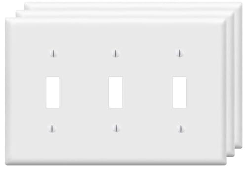 Image of ZEFTV Toggle Light Switch Wall Plates 3-Gang Switch Electrical Cover Plate Unbreakable Thermoplastic Faceplate, White (3 Pack)