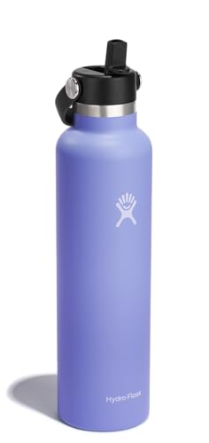 Image of Hydro Flask Water Bottle - Insulated Stainless Steel - Straw Lid, Non Spill, Leakproof 24 Oz Lupine Purple
