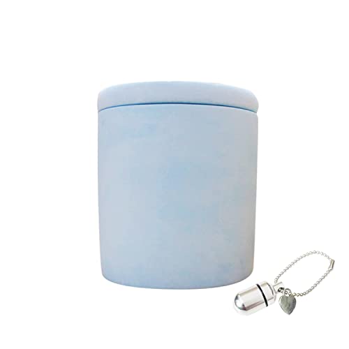 骨壷 珪藻土 切立 天然素材 土に還る 調湿 骨壺 メモリアルカプセル 極小 ハートチャーム付き (ブルー, 3.5寸)