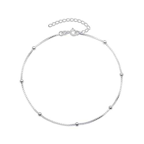 Image of Amberta Italian Sterling Silver Anklet for Women 925 | Adjustable Ankle Bracelets for Women Beaded Heart Summer Jewellery