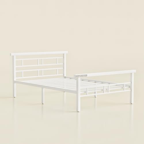 Image of Single Size Metal Bed Frame | SingleSize Metal Bed | Heavy Duty Iron Bed | Steel Bed Single Size | Single Cot | Iron Cot Single | White Metal Bed | Platform Bed |No Box Spring Needed Bedroom Furniture