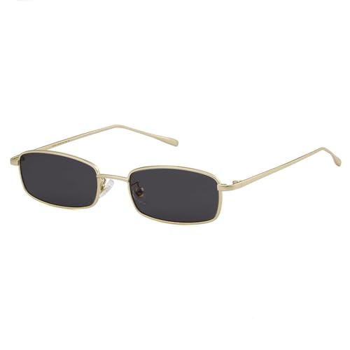 ADEWU Gafas de sol retro rectangulares gafas de sol vintage estrechas gafas de sol protección UV para hombre y mujer, Lente gris oscuro + marco dorado