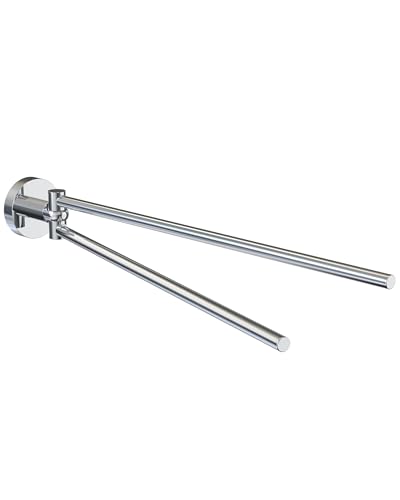 WZRUA Swivel Towel Rail, 180° Rotate Towel Holder Round Base, Stainless Steel Bathroon Kitchen Wall Mounted Towel Rack Holder with 2 Swivel Bars（Chrome）