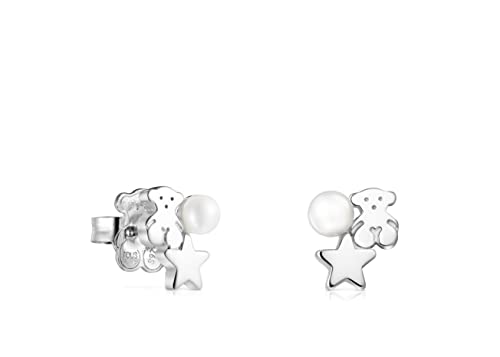 Tous Pendientes De Plata De Primera Ley Para Mujer Con Motivo De 0.4 Cm Y Perla, Con Cierre De Presión, Fino Y Elegante, Colección Nocturne Tous Pendientes De Plata De Primera Ley Para Mujer Con Motivo De 0.4 Cm Y Perla, Con Cierre De Presión, Fino Y Elegante, Colección Nocturne