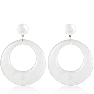 1 Pair White Earrings,Earrings 70s Accessories for Women,Fashion Statementearring White,Acrylicearring Simple Retro 70s Jewelry,Geometric Hollow Round Earring 70 s style Outfits Clothing Accessories