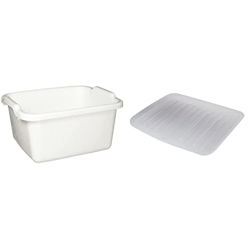 Rubbermaid Dish Bucket, 15.6-Quart, Clear,White & 18 In. L X 14.7 In. W X 1.3 In. H Clear Plastic Dish Drainer #TOP24