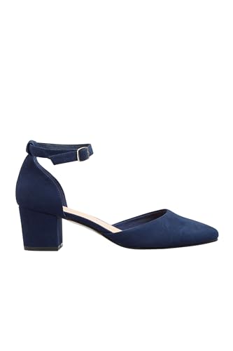 Image of Long Tall Sally - LTS Blue Block Heel Court Shoes in Standard Fit - Women's