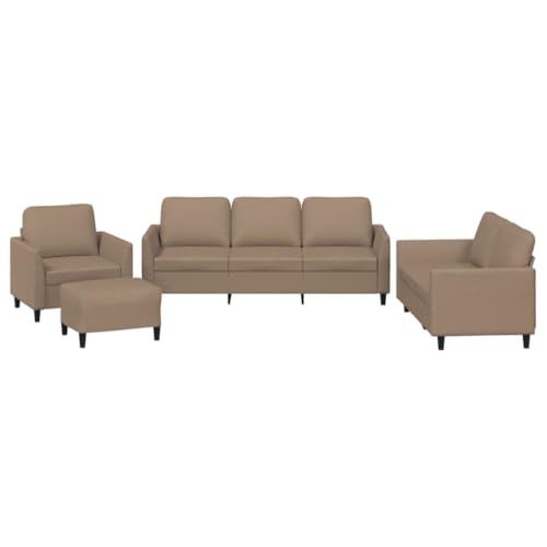 vidaXL Sofagarnitur 4-TLG., Sessel Couch mit Kissen Fußhocker, Sofa Wohnzimmersofa mit Armlehnen, Couchgarnitur Designsofa Sitzmöbel Polstermöbel, Cappuccino-Braun Kunstleder