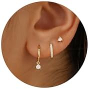 3 Pairs Gold Hoop Earrings Set: Dainty Stud Earrings Trendy Small 14K Gold Plated Hypoallergenic Dangle Cartilage Huggie Hoop Earrings for Women Gold Jewelry for Women Girls Gifts