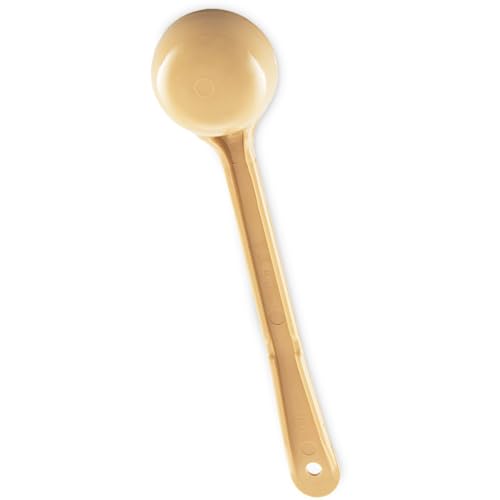 Image of Carlisle FoodService Products 2 Ounce Portion Control Spoon - Long Handle - Flat Bottom Server for Sauces & Toppings, Color Coded Measuring Utensil, Beige