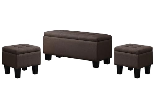 AC Pacific Tina - Banco de almacenamiento moderno de mediados de siglo con 2 otomanas a juego, asientos tapizados para sala de estar o dormitorio, color marrón