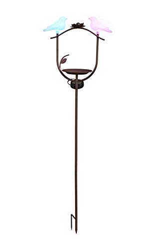 Bonetti Vogeltränke mit LED-Vogel-Paar und Erdspieß | aus Metall | solarbetrieben | bunt beleuchtet