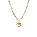 Tyenaza Collar de perlas, colgante de amor estilo sencillo dulce cadena de clavícula femenina