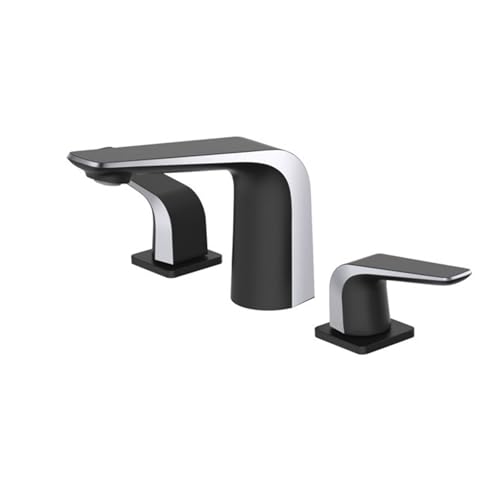 Robinet de lavabo 3 trous noir et chrome mitigeur double levier salle de bains MOCHAMIK