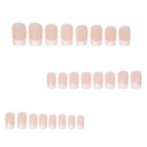 Image of French Tip Press on Nails Short Square Nail Press ons Chrome Fake Nails with Design Glossy Glue on Nails Artificial Acrylic Full Cover Stick on Nails Glossy False Nails for Women Girls Manicure 24Pcs