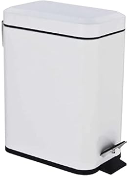 Slim Pedal Bin Square Toilet Brush Holder Bathroom Set Rectangular Removable Bucket Trash Recycling Bin (White 5L)