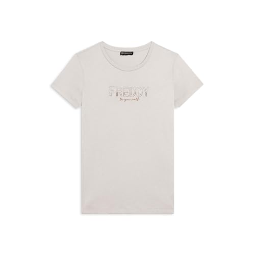 T-shirt haut de gamme Freddy White Sand logo paillettes M