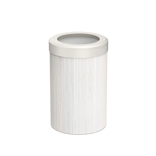 Image of Gatco Small Bathroom Trash Can with Lid, Round 3 Gallon Wastebasket, Under Sink, White Oak with Matte White, for Bathroom, Bedroom, Office (1932W)