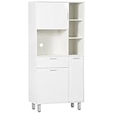 HOMCOM Kitchen Cupboard, Modern Kitchen Storage Cabinet with Shelves and Drawer, Free Standing Kitchen Units, 166 cm, White