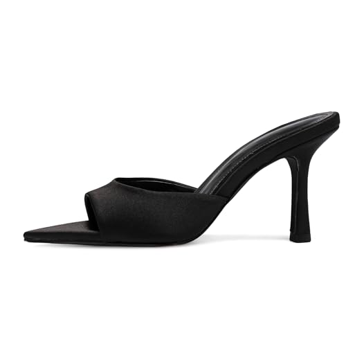 Image of Riekhany High Heel Mules for Women Slip On Open Pointed Toe Classy Patent Leather Stiletto Pumps Formal Slingback Mule Sandals Dress Walking Shoes
