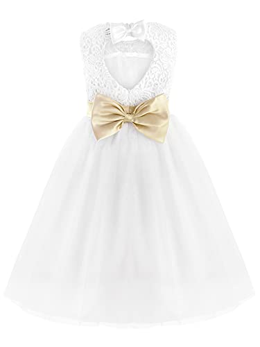 iEFiEL Elégante Robe de Mariage Blanche Sans Manches Coeur Noeud Papillon Enfant Fille - blanc 2 ans