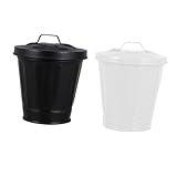ERINGOGO 2 piezas Bote de Basura Creativo para Escritorio con Tapa Macetero de Hierro Premium Diseño Adorable y Compacto de Negro y Blanco para Hogar y Oficina