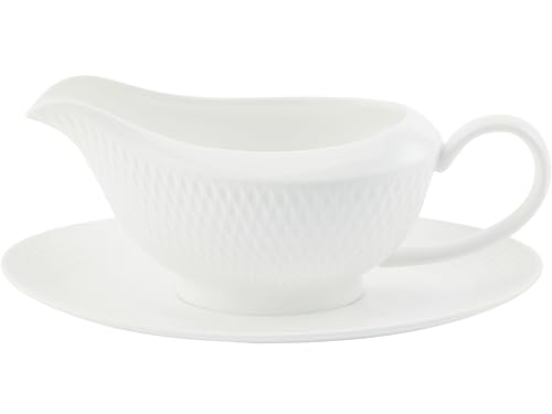 Maxwell & Williams White Basics Diamonds Gravy Boat and Saucer Gift Boxed, 480 ml Capacity