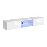 Blanc Meuble TV Suspendu 180cm avec 2 Portes et niches éclairées Collection Switch. Meuble Coloris Blanc.