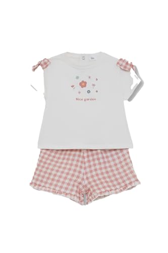 Street Monkey Conjunto de camiseta con estampado floral y lacitos en los hombros y shorts de cuadros vichy con volantes | Color: Maquillaje | Talla: 6 meses