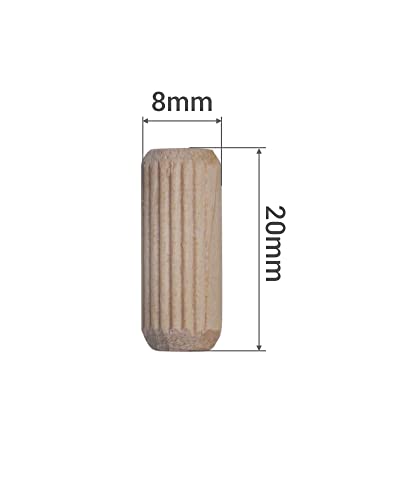 (400 Stück) Holzdübel 8 x 20 mm, massiv Birkenholz Rillenstopfen, abgeschrägte Stifte für Möbel (400, 8 x 20 mm)