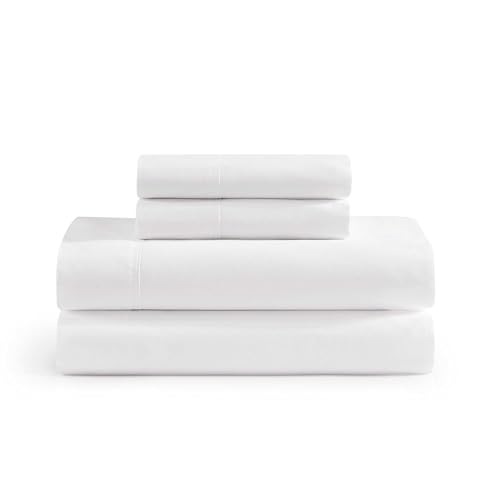 Tommy Hilfiger - Juego de sábanas, ropa de cama de percal de algodón con fundas de almohada a juego, fresco y fresco, Solid Home Essentials (blanco, individual XL)