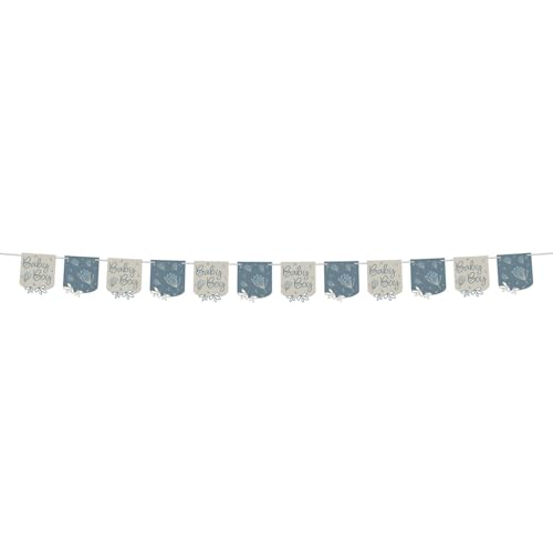 Folat B.V.- Folat 24984 Shower Deko, Babyparty, Blau, WeißWimpelkette-Blooming Baby Boy-6 Meter, multicolorido