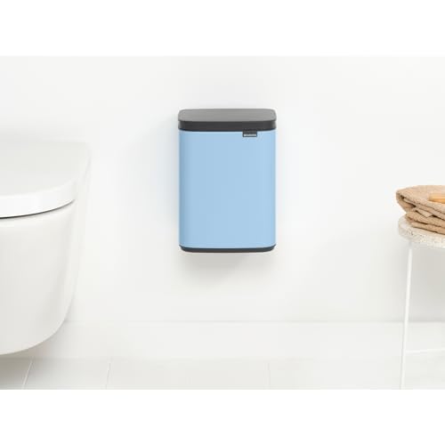 Image of Brabancia 224003 Trash Can with Lid, Manual Type, Water Resistant, 4L Width 7.9 x Depth 6.8 x Height 10.7 inches (20 x 17.2 x 27.2 cm), Made in Belgium, Bo Westbin, Dreamy Blue