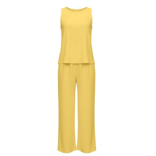 Ensemble en coton et lin pour femme : haut sans manches et pantalon d'été décontracté