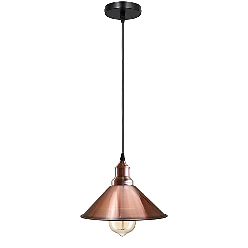 Image of Industrial Vintage Modern Rustic Metal Shade Pendant Light Copper