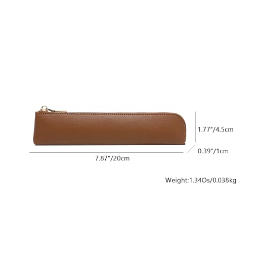 Image of Faux Leather Pencil Case Small Pencil Pouch Slim Pen Case Holder Zipper Bag for School Office(Yellow Brown)