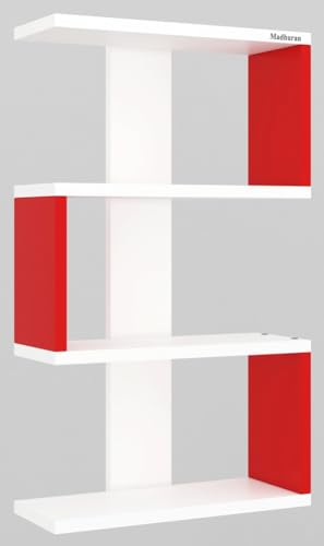 Image of Madhuran S Shape Engineered Wood Wall Mounted Decor Items Display Shelf (Red+White)